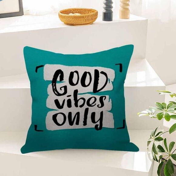 Home Goods | Teal 'Good Vibes Only' Throw Pillow and Case - Picture 2 of 5